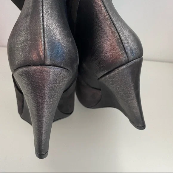 Black Suede Wedge Boots New Leather Black Pointed Toe Retro Style Size 9 - Picture 10 of 12